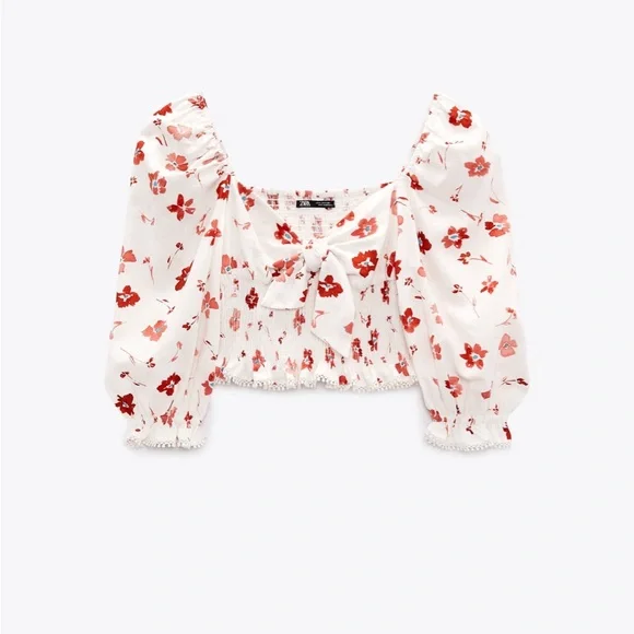 Zara Floral Blouse with Puff Sleeves Size Medium - Picture 7 of 16
